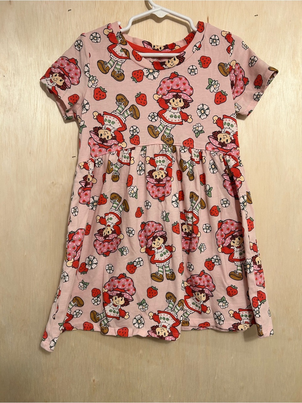 Strawberry-Print Pink Casual Kids Dress